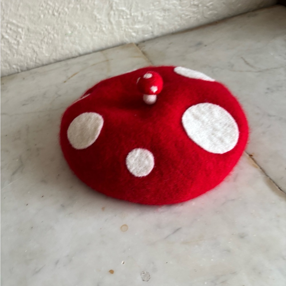 Red Felt Mushroom Polka Dot Beret